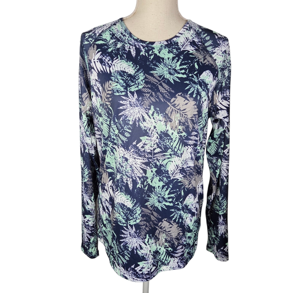 🔥4/$20 Reel Life UV Long Sleeve Shirt NEW Womens Large -Blue/Green/White Floral